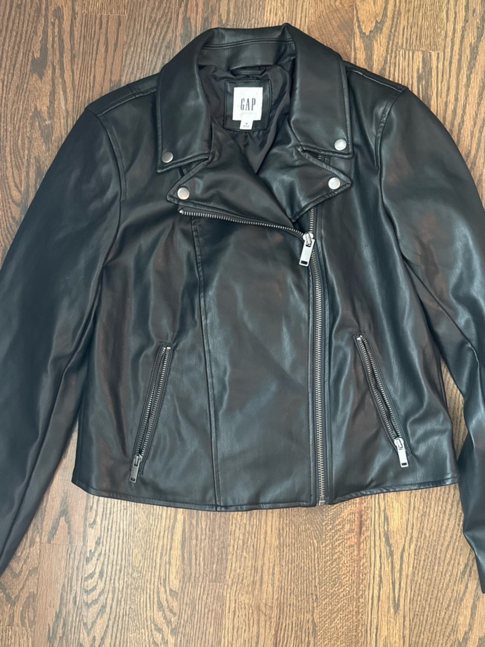 GAP Black Faux Leather Asymmetrical Moto Jacket